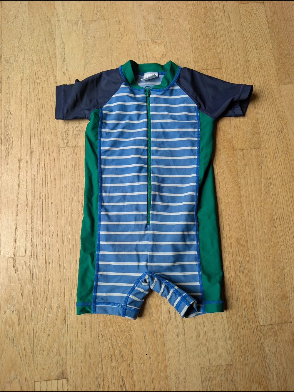 Hanna Andersson Blue & Green Striped Short-Sleeve Swim Romper